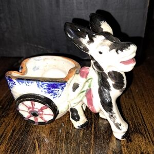 Vintage Ceramic Donkey & Cart Planter Stamped Occupied Japan - Toothpick Holder